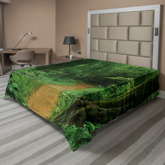 Ambesonne Jungle Flat Sheet, Nature Call Park Design, Full Size, Green