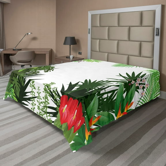 Ambesonne Jungle Flat Sheet, Rainforest Vegetation, King Size, Multicolor