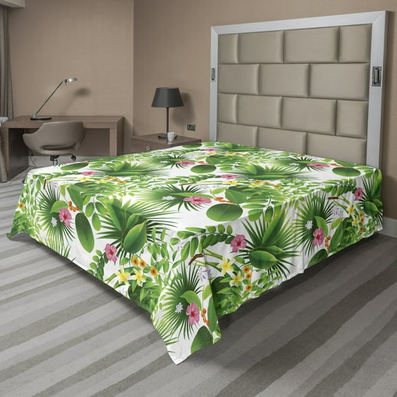 Ambesonne Jungle Flat Sheet, Tropical Paradise Nature, Queen Size, Multicolor