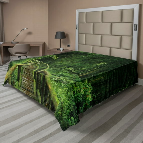 Ambesonne Jungle Flat Sheet, Tropical Thailand Forest, Queen Size, Green
