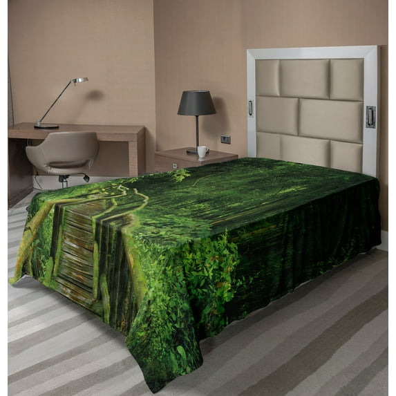 Ambesonne Jungle Flat Sheet, Tropical Thailand Forest, Twin Size, Green