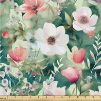Ambesonne Jungle Floral Fabric by the Yard Upholstery, Aquarelle Leafy Art, 1 Yard, Teal Coral Pale Green
