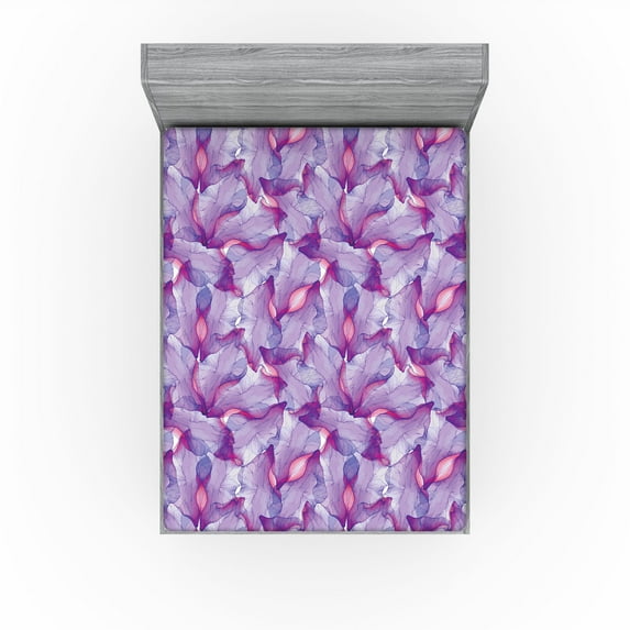 Ambesonne Jungle Floral Fitted Sheet, Modern Boho Violets, Full Size, Pale Lavender and Pastel Pink