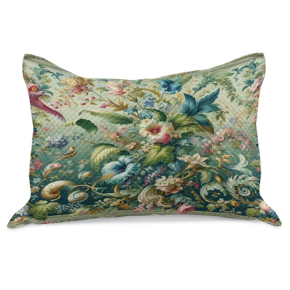 Ambesonne Jungle Floral Knitted Quilt Pillowcover, Medieval Style Bloom, 30"x20", Green Multicolor