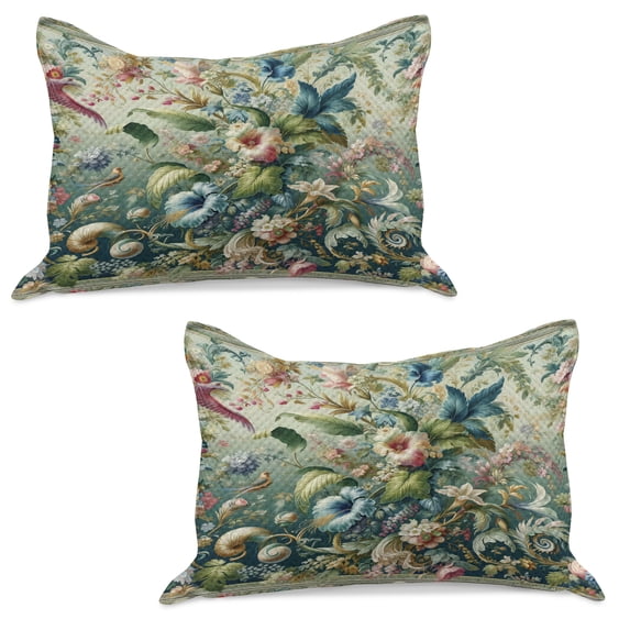 Ambesonne Jungle Floral Knitted Quilt Pillowcover Set of 2, Medieval Style Bloom, 30" x 20", Green Multicolor