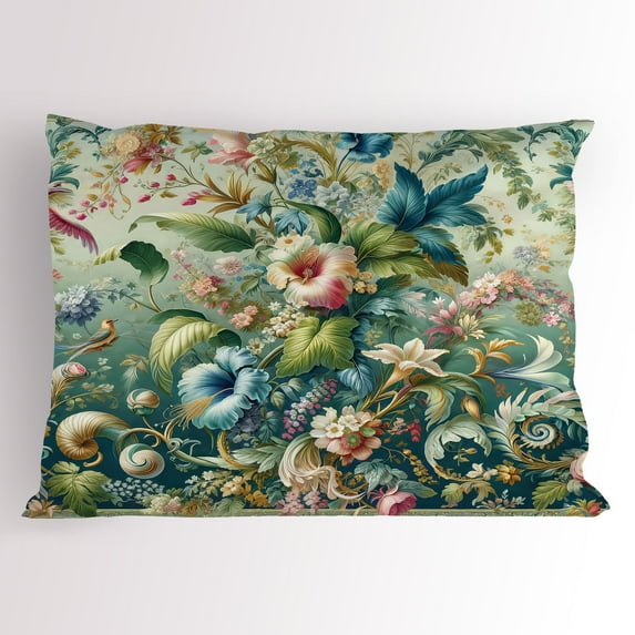 Ambesonne Jungle Floral Pillow Sham, Medieval Style Bloom, 26" X 20", Green Multicolor