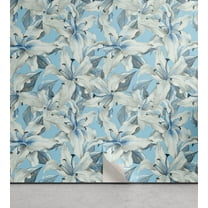 Ambesonne, Jungle Flowers Peel & Stick Wallpaper for Home, Lily Flowers Pattern, 13"x36", Pale Azure Blue Pale Grey