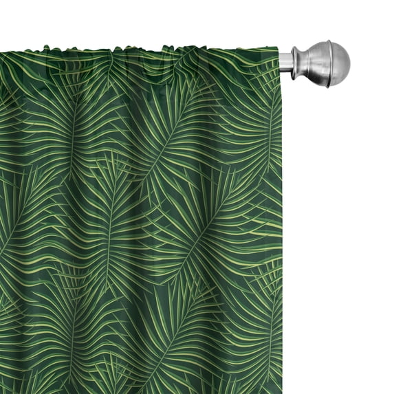 Ambesonne Jungle Foliage 4-Panel Curtains, Palm Leaf Monochrome, 56"x84", Green Apple Green
