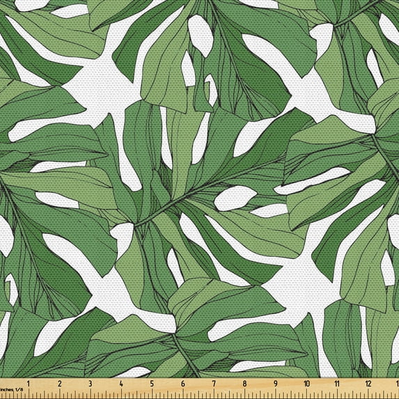 Ambesonne Jungle Foliage Fabric by the Yard Upholstery, Beach Tree Leaves, 5 Yards, Fern Green Peacock Green