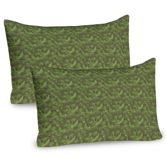 Ambesonne Jungle Foliage Pillow Sham 2 Pack, Palm Trees Leaves, 30"x20", Taupe and Lime Green