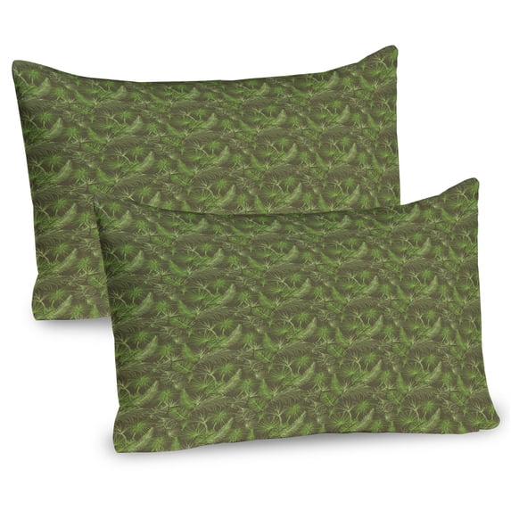 Ambesonne Jungle Foliage Pillow Sham 2 Pack, Palm Trees Leaves, 36"x20", Taupe and Lime Green