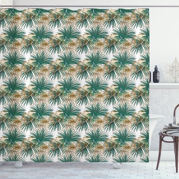 Ambesonne Jungle Foliage Shower Curtain, Long Leafy Plants, 69"Wx75"L, Fawn Tan