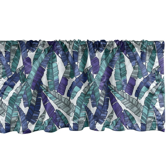 Ambesonne Jungle Foliage Window Valance, Modern and Exotic Continuous Pattern of Tropical Banana Leaves, Curtain Valance for Kitchen Bedroom Decor with Rod Pocket, 54" X 18", Teal Dark Lavender White