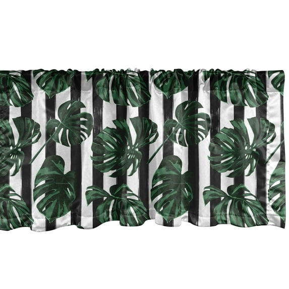 Ambesonne Jungle Foliage Window Valance, Monstera on Stripes, 54" X 18", Charcoal Grey Green