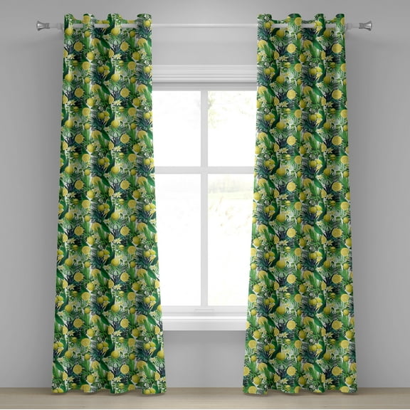 Ambesonne Jungle Grommet Curtain, Exotic Plants Green Leaf, 50" x 72", Yellow Forest Green