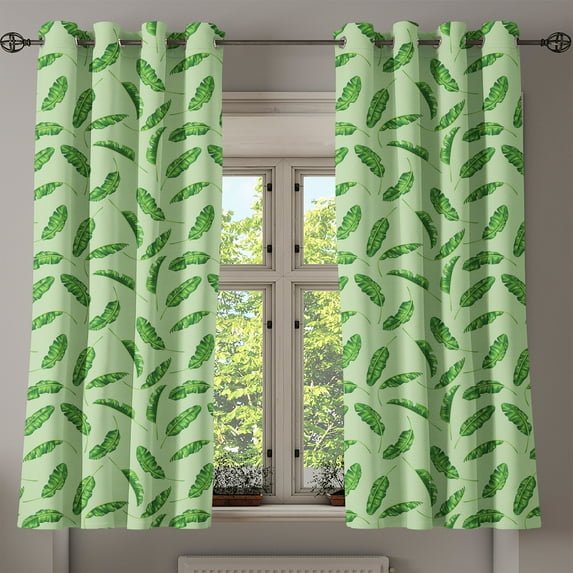 Ambesonne Jungle Grommet Curtain, Oceanic Climate Palms, 50" x 54", Fern and Pale Green