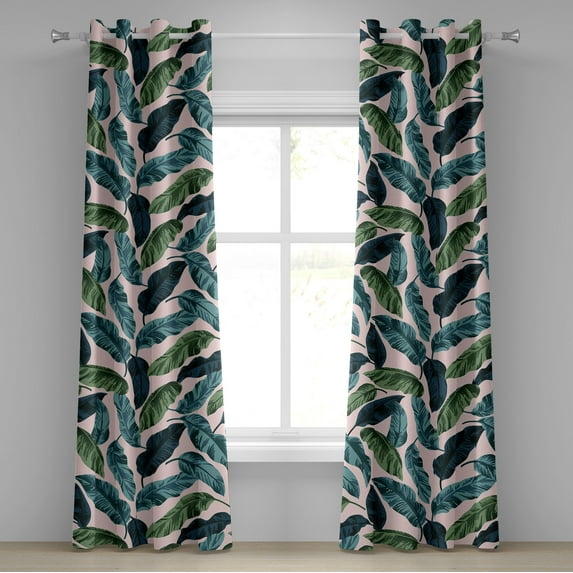 Ambesonne Jungle Grommet Curtain, Tropical Hawaii Exotic Print, 50"x72", Pale Rose Green Dark Teal
