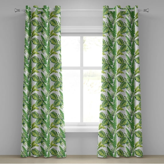 Ambesonne Jungle Grommet Curtain, Vintage Tropical Palm Leaf, 50" x 108", Fern Green Lime