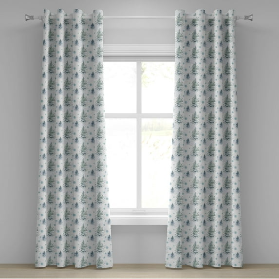 Ambesonne Jungle Grommet Curtain, Winter Themed Snowy Forest, 50"x84", Sea Blue Cadet Blue and Ivory