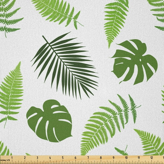 Ambesonne Jungle Leaves Fabric by the Yard Microfiber, Greenery Ferns Layout, 2 Yards, Olive Green and Lime Green