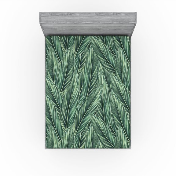Ambesonne Jungle Leaves Fitted Sheet, Botany Feels Leaves, California King, Fern Green Jade Green