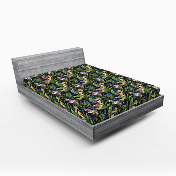 Ambesonne Jungle Leaves Fitted Sheet, Painting Illustration, Queen Size, Charcoal Grey Multicolor