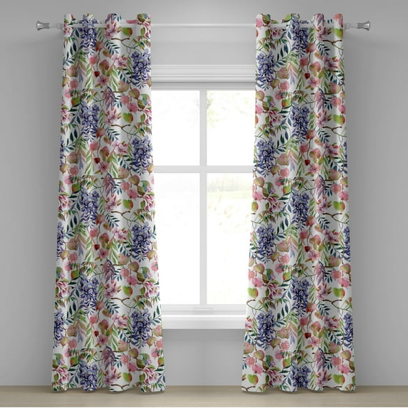 Ambesonne Jungle Leaves Grommet Curtain, Leafy Twigs Wisteria, 50"x108", Lavender Blue Lime Green