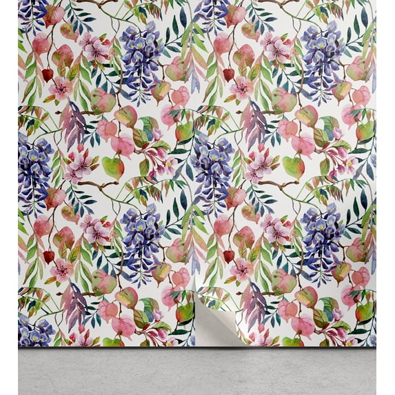 Ambesonne Jungle Leaves Peel & Stick Wallpaper for Home, Leafy Twigs Wisteria, 13"x36", Lavender Blue Lime Green