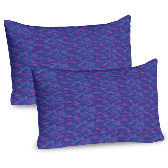 Ambesonne Jungle Leaves Pillow Sham 2 Pack, Geometric Circular, 36"x20", Fuchsia Violet Blue