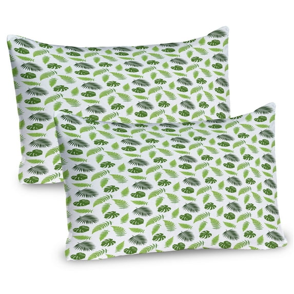 Ambesonne Jungle Leaves Pillow Sham 2 Pack, Organic Ferns Layout, 30"x20", Olive Green Lime Green