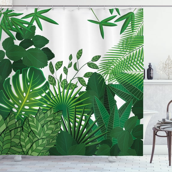 Ambesonne Jungle Leaves Shower Curtain, Growing Greenery Wild, 69"Wx70"L, Emerald Green