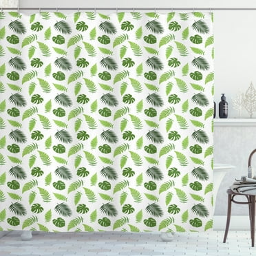 Ambesonne Jungle Leaves Shower Curtain, Organic Ferns Layout, 69"Wx70"L, Olive Green Lime Green