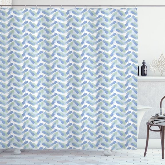 Ambesonne Jungle Leaves Shower Curtain, Pineapples Pastel, 69"Wx75"L, Purpleblue Almond Green