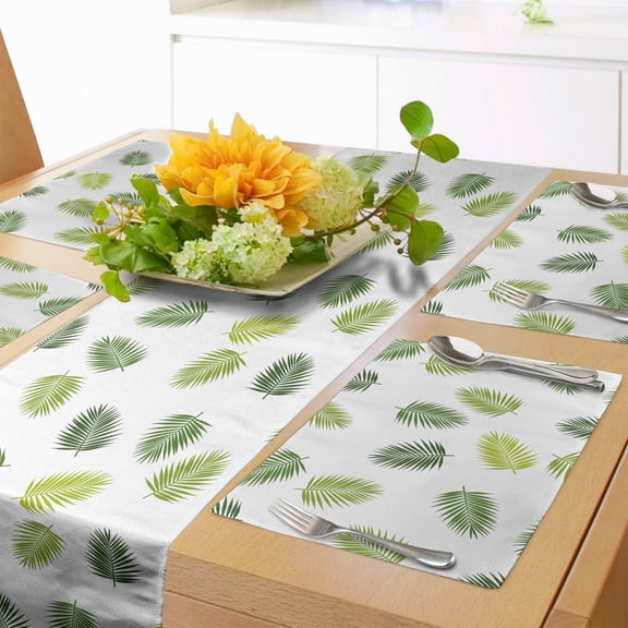Ambesonne Jungle Leaves Table Runner & Placemats, Hawaiian and Beachy, Placemat 4 pcs + Runner 16"x72", Lime Green Olive Green