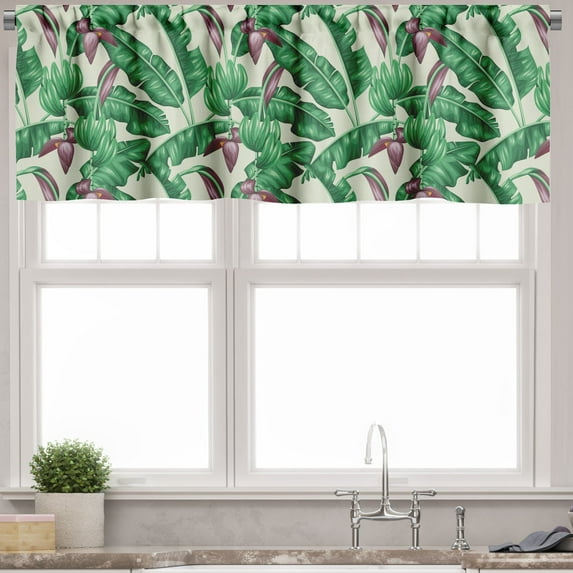 Ambesonne Jungle Leaves Valance Pack of 2, Banana Leaves Foliage, 54"X12", Coconut and Multicolor