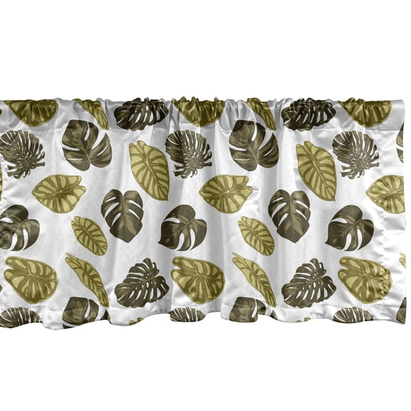 Ambesonne Jungle Leaves Window Valance, Big and Wide Hand Drawn Monstera Alocasia, Curtain Valance for Kitchen Bedroom Decor with Rod Pocket, 54" X 18", Khaki Dark Taupe