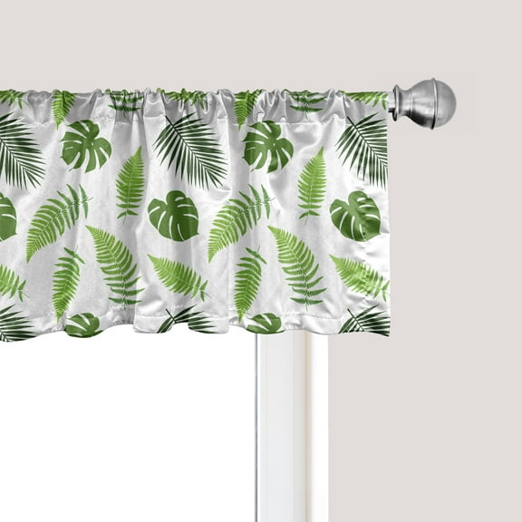 Ambesonne Jungle Leaves Window Valance, Organic Ferns Layout, 54" X 18", Olive Green Lime Green