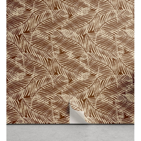 Ambesonne Jungle Peel & Stick Wallpaper for Home, Sketchy Palm Leaves, 13"x100", Pale Brown and Beige