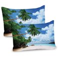 thumbnail image 1 of Ambesonne Jungle Pillow Sham 2 Pack, Beach on Mahe Island, 30"x20", Green Blue Sand Brown, 1 of 3
