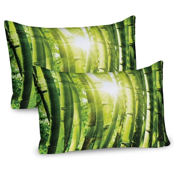 Ambesonne Jungle Pillow Sham 2 Pack, Sun Beams in Wild Jungle Art, 30"x20", Lime Green Yellow