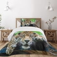 thumbnail image 1 of Ambesonne Jungle Quilted Bedspread Set 2 Pcs, Jaguar Wildcat Feline, Twin Size, Orange Black Green, 1 of 5