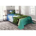 thumbnail image 1 of Ambesonne Jungle Quilted Bedspread Set 2 Pcs, Mahe Island Lake Palms, Twin Size, Aqua Green White, 1 of 3