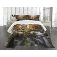 thumbnail image 1 of Ambesonne Jungle Quilted Bedspread Set 3 Pcs, Autumn River Stream on Rocks, King Size, Brown Orange, 1 of 5