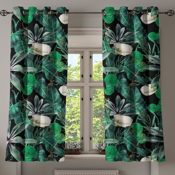 Ambesonne Jungle Scene Grommet Curtain, Floral Tropical Leaves, 50"x63", Fern Green Jade Green