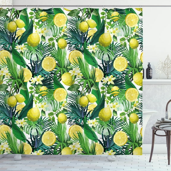 Ambesonne Jungle Shower Curtain, Exotic Plants Green Leaf, 69"Wx84"L, Yellow Forest Green