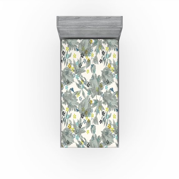 Ambesonne Jungle Silhouette Fitted Sheet, Art Abstract Leaf, Twin Size, Yellow Green Eggshell