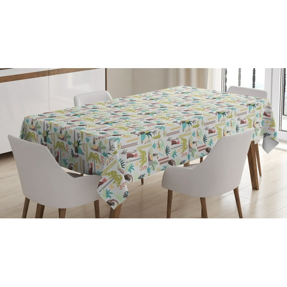 Ambesonne Jungle Tablecloth Rectangular Table Cover, Tropic Forest Animals, 60"x90", Multicolor
