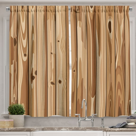 Ambesonne Jungle Theme Kitchen Curtains, Cottagecore Rustic Art, 55"x24", Dark Sand Brown and Camel