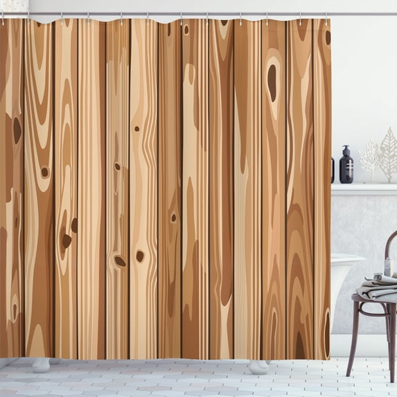 Ambesonne Jungle Theme Shower Curtain, Cottagecore Rustic Art, 69"Wx70"L, Dark Sand Brown and Camel