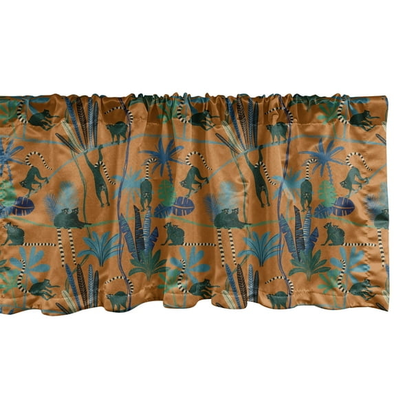 Ambesonne Jungle Window Valance, Funny Lemurs in the Forest, 42" x 12", Dark Orange and Multicolor